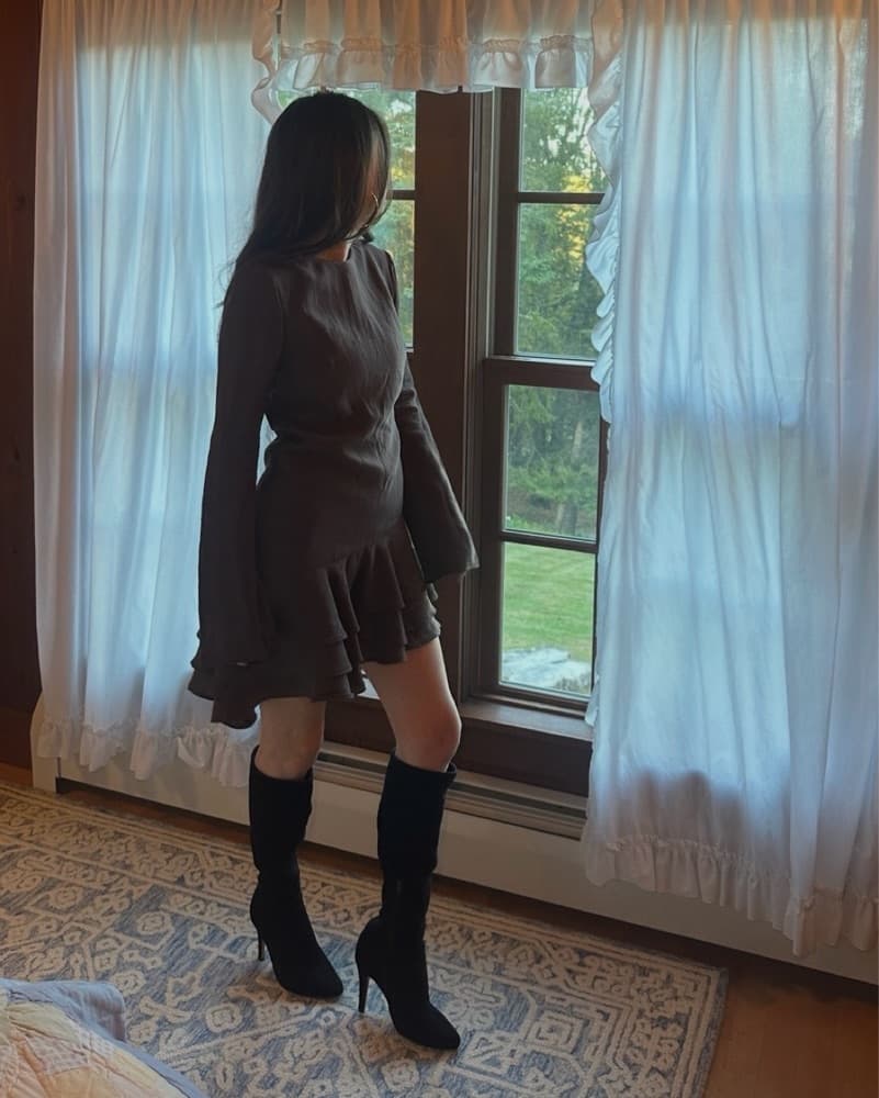 Chic Ruffle Brown Long Sleeve Mini Dress - Image 2