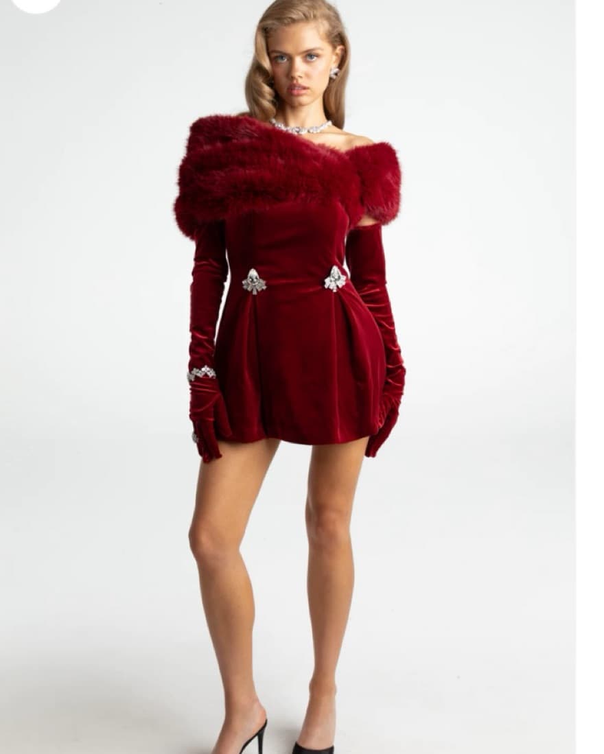 Simone Velvet Dress (red) - Image 2