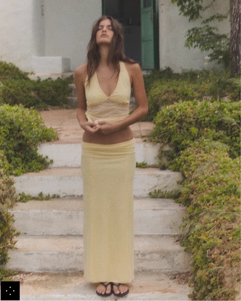 Polka Dot Yellow Mesh Skirt Set - Image 1