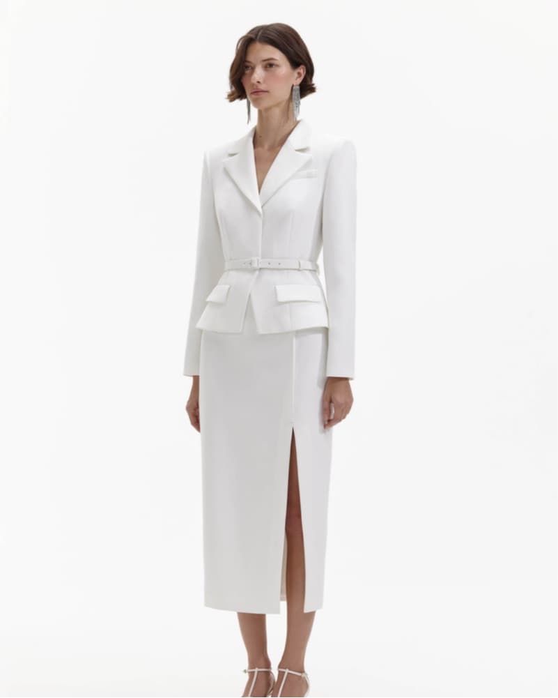 Self Portrait White Crepe Tailored Midi  - Image 2