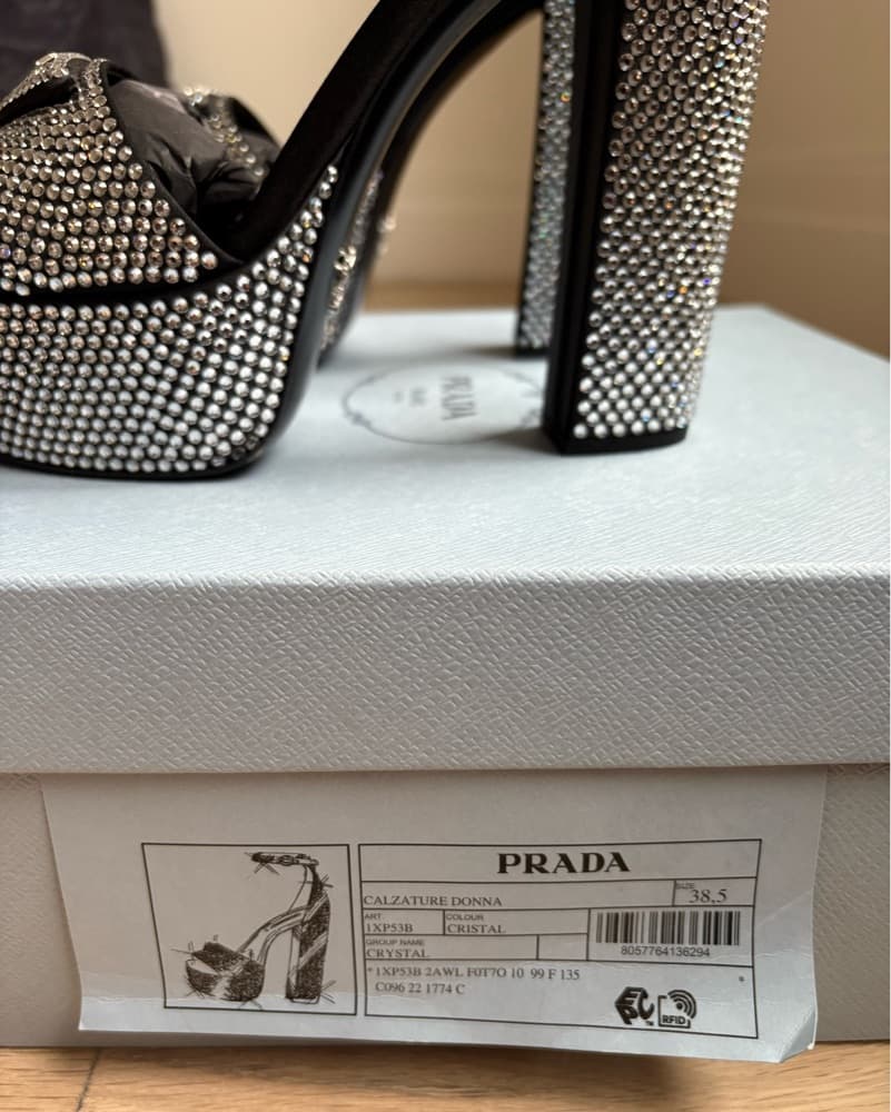 Prada Black Satin Embellished Heels 38.5 - Image 6
