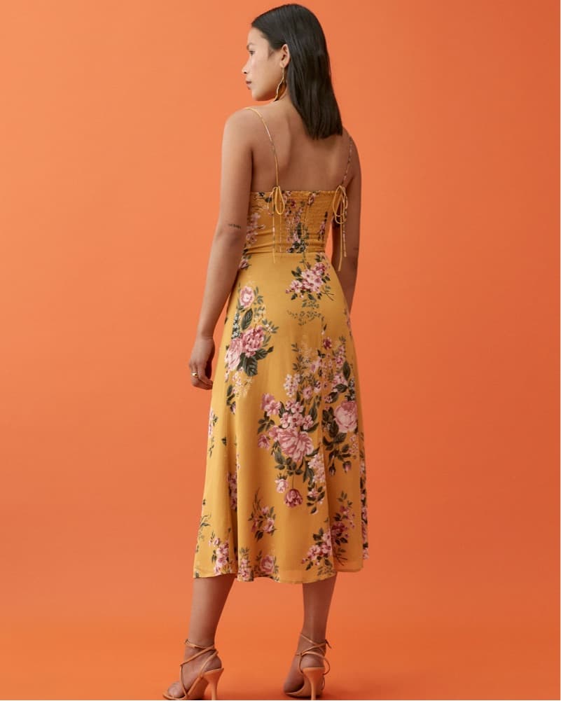 Orange Floral Reformation Midi Dress  - Image 2
