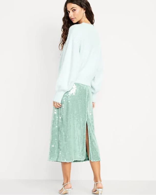Mint Green Sequin Midi Skirt - Image 1