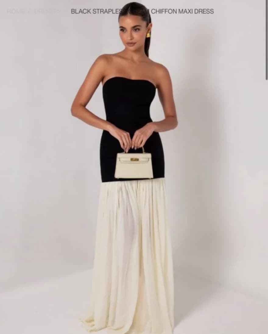 Black + Cream Chiffon Maxi Dress - Image 3