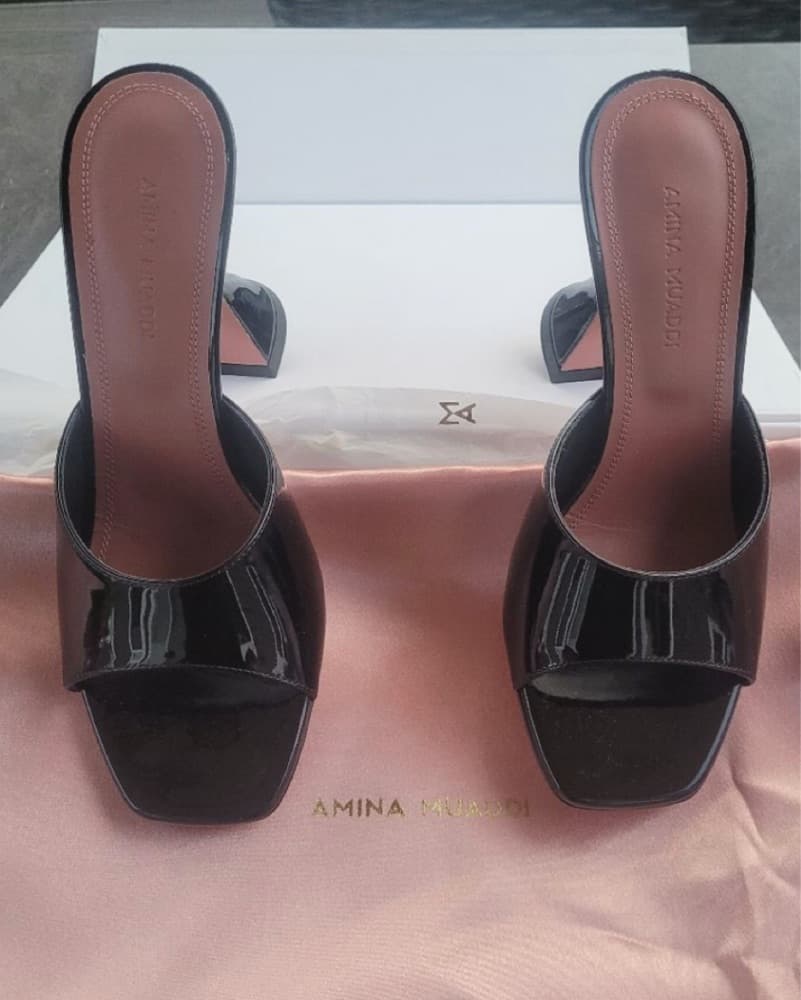 Amina Muaddi Lupita Patent Mule Sandals - Image 2