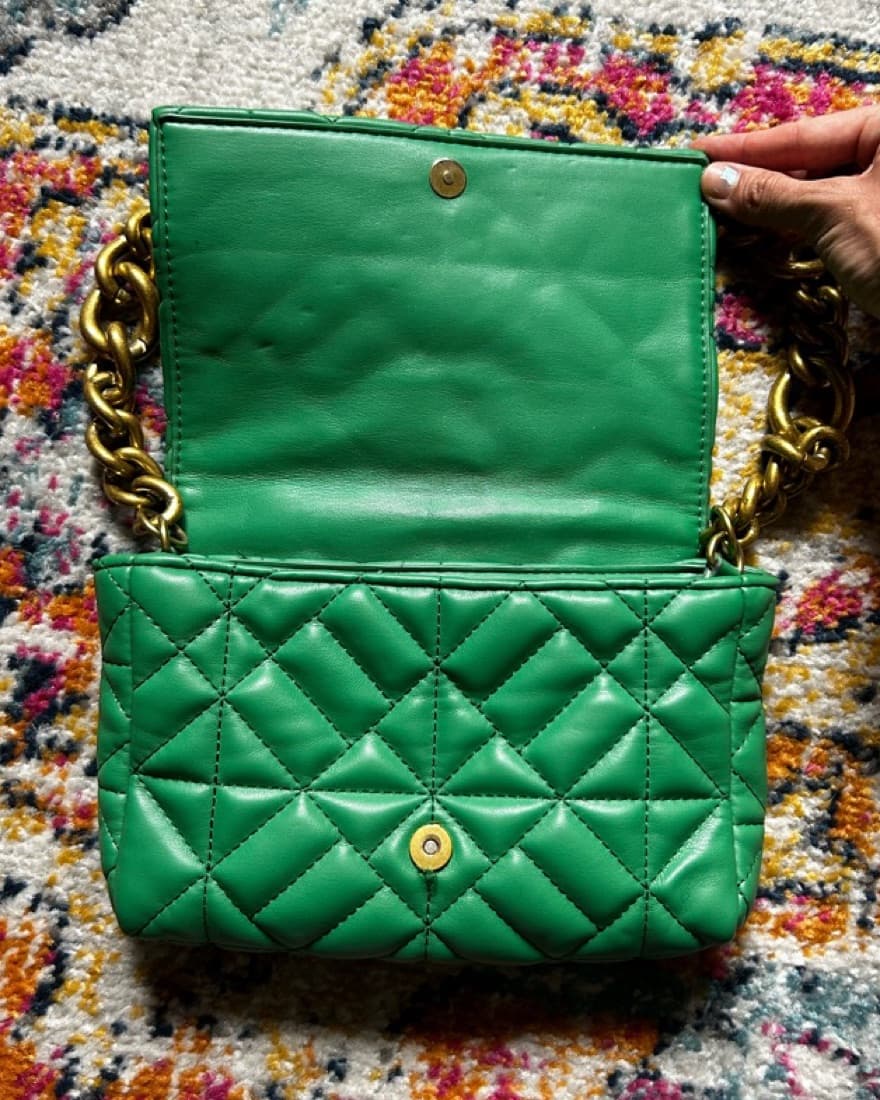 Quilted Green Purse with Chain  - Image 2