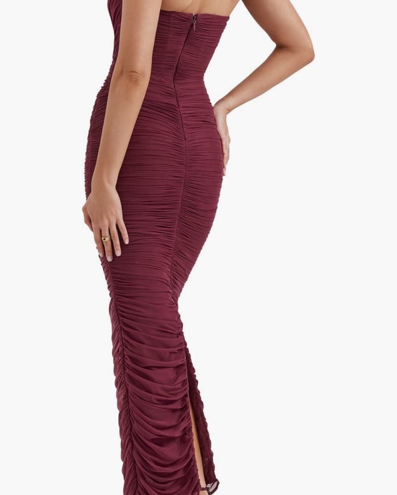 Elegant Ruched Burgundy Gown - Image 5