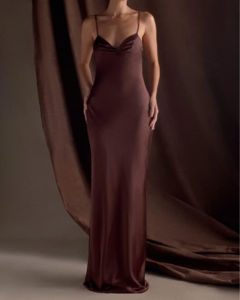 Brown Satin Meshki Wedding Guest Dress - Image 1