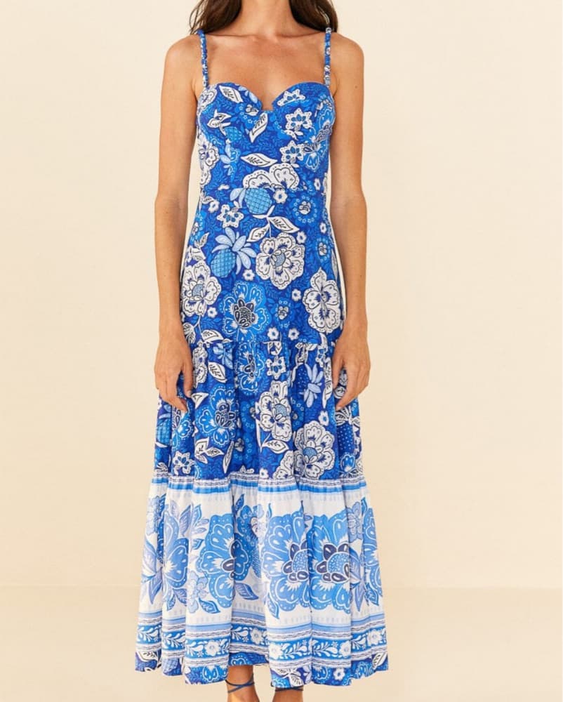 Blue Full Of Flowers Cotton Midi Dress - Image 1