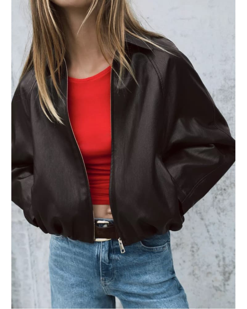 Brown Leather Bomber Jacket - Image 4