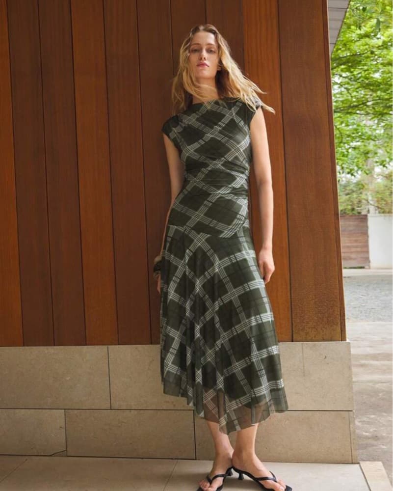 Plaid Green/Brown Midi Dress  - Image 1