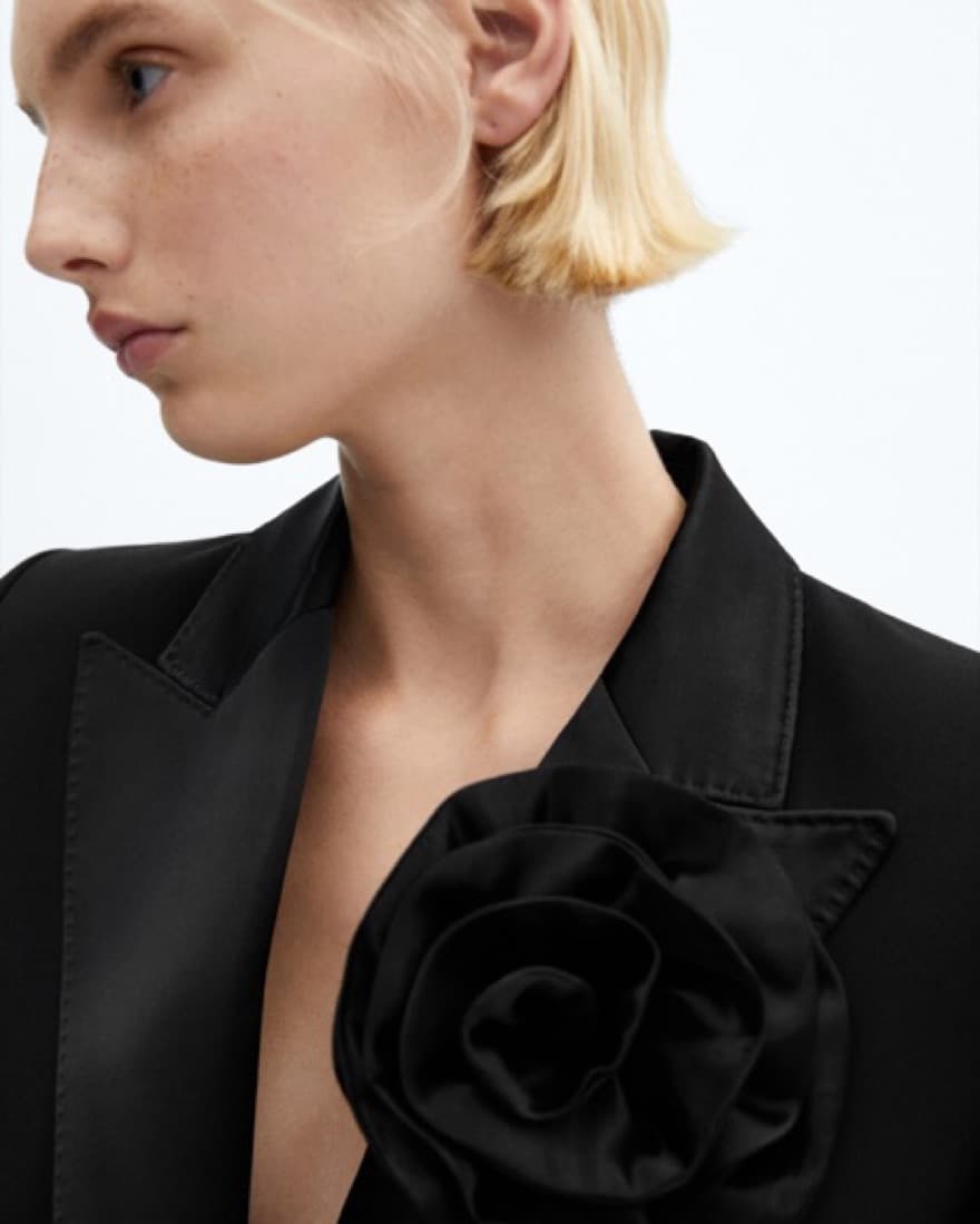 Mango Tux-Style Satin Flower Blazer - Image 6