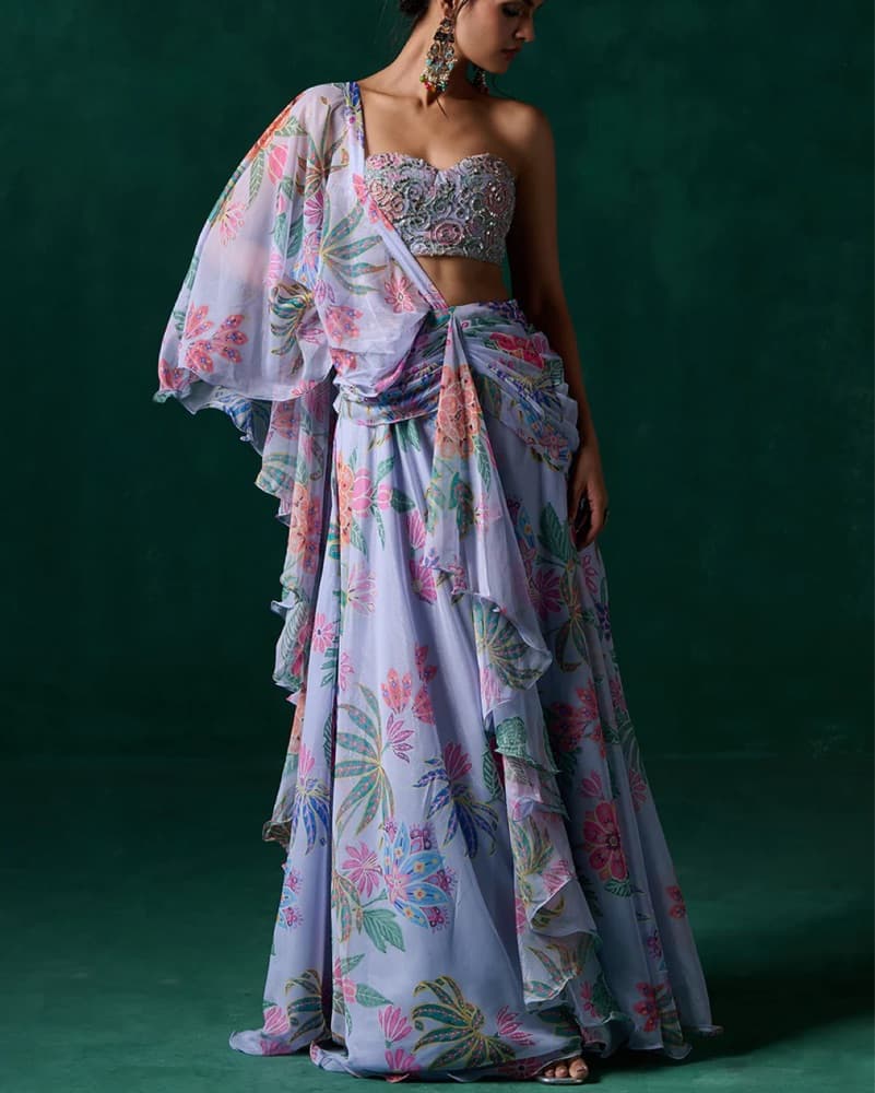 Floral Purple lehenga/saree - Image 2