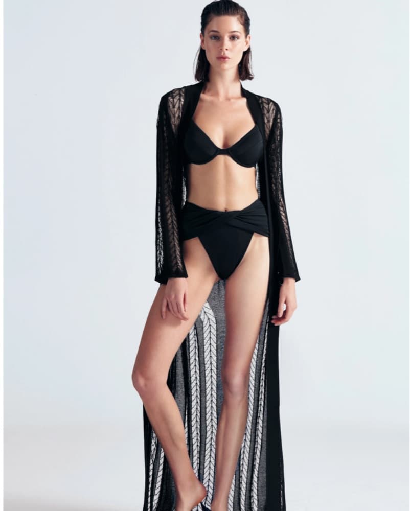 Black Crochet Coverup Kimono Robe   - Image 2