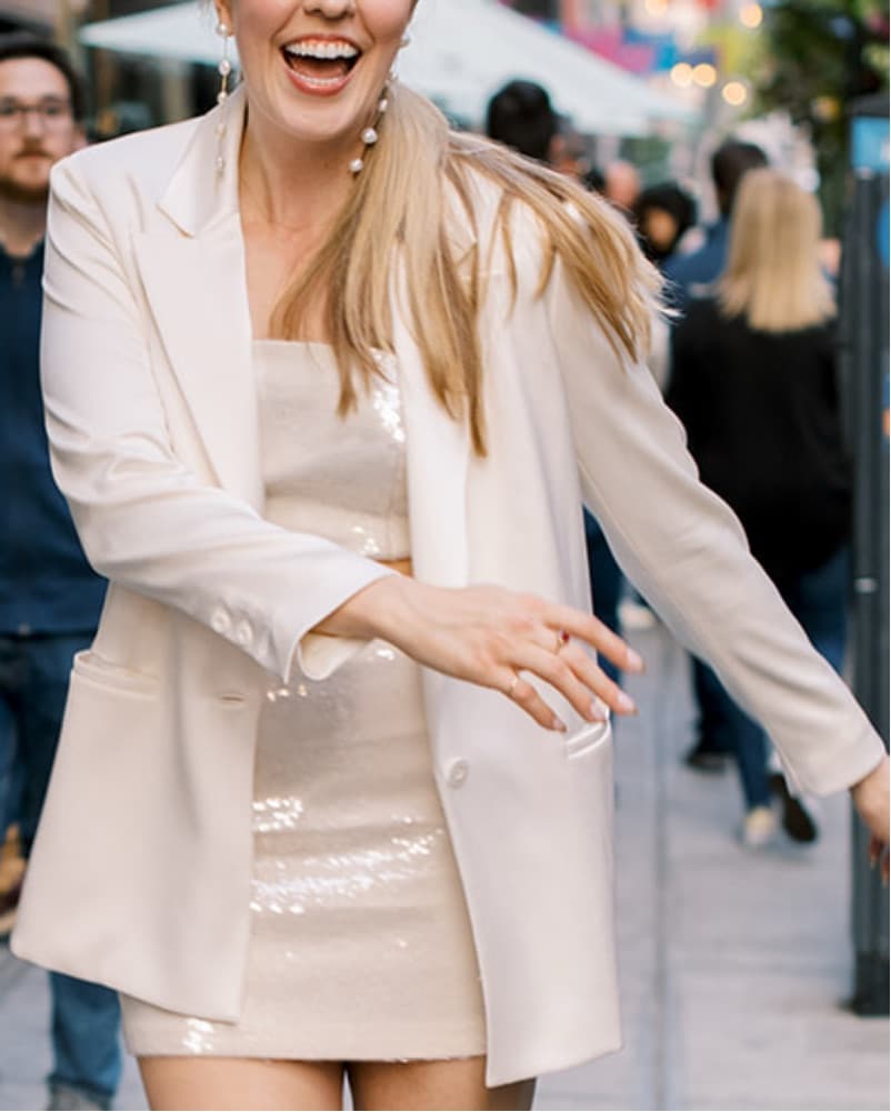 Alice + Olivia Satin Blazer - Ivory - Image 1