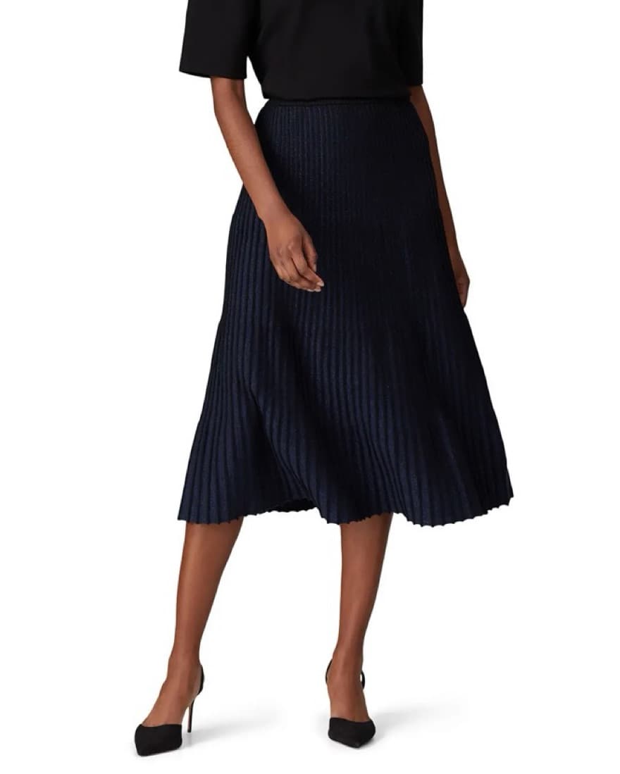 Navy Knit Pleated Midi Skirt - Image 1