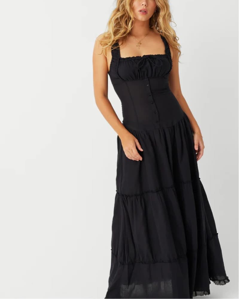 Black Tiered Ruffle Maxi Dress - Image 1