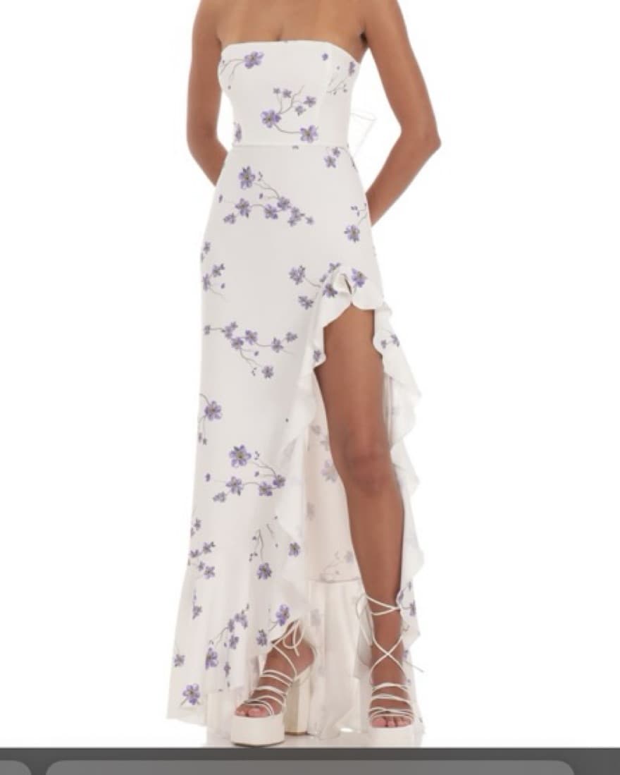 Floral strapless back bow dress - Image 1