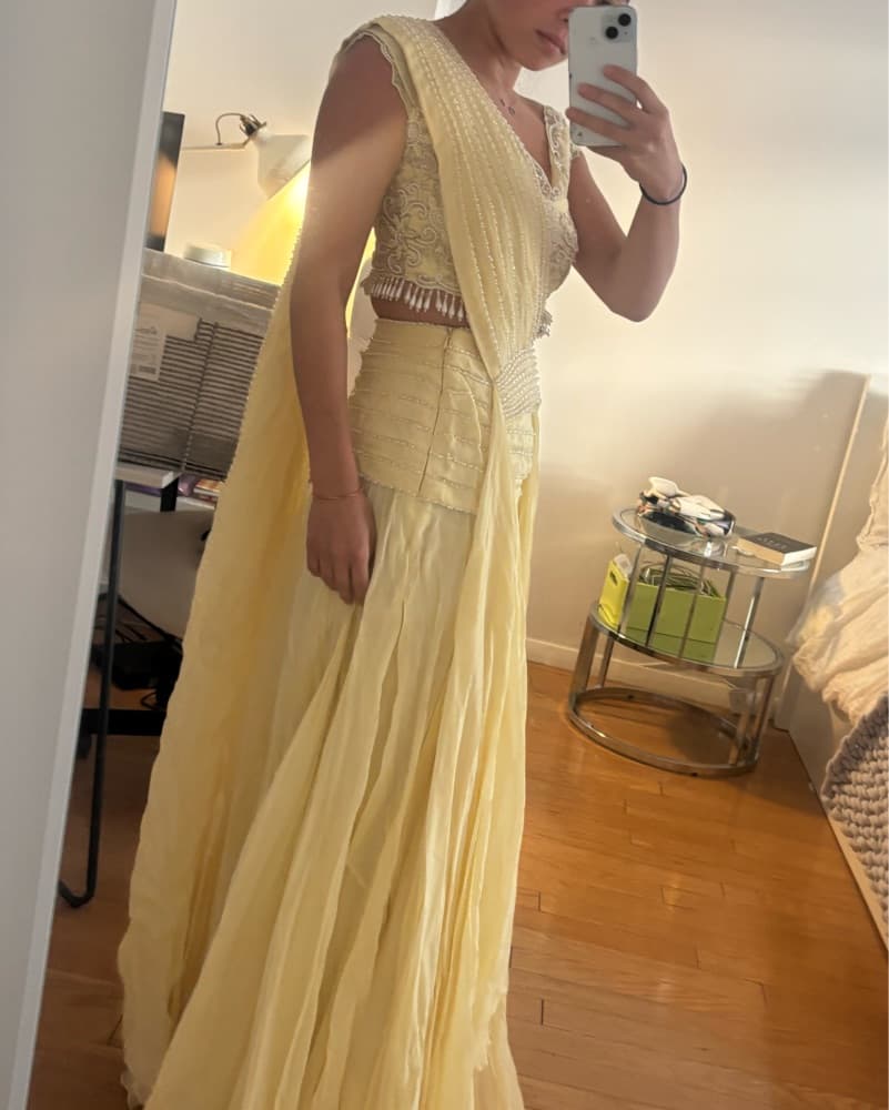 Elegant Yellow Pleated Lehenga - Image 2