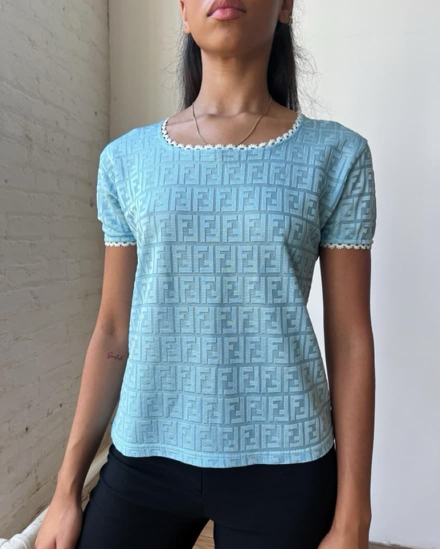 Fendi Jeans Zucca All Over Lace Trim Top - Image 2