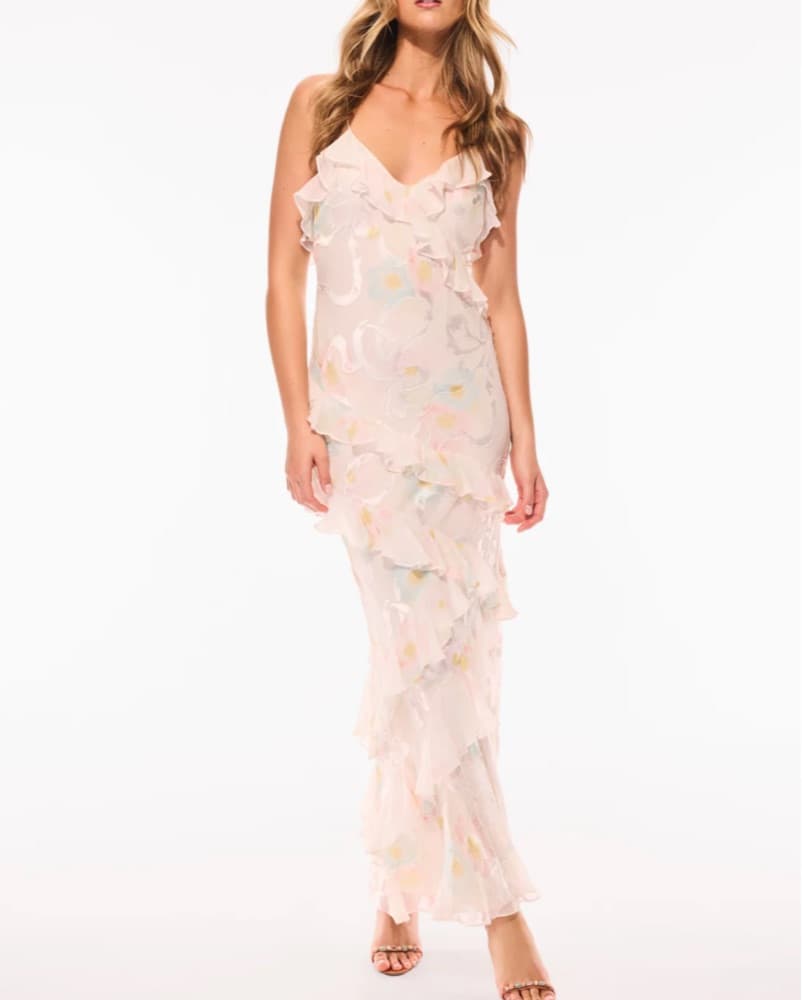 LOVE SHACK FANCY SILK RUFFLE MAXI DRESS - Image 1