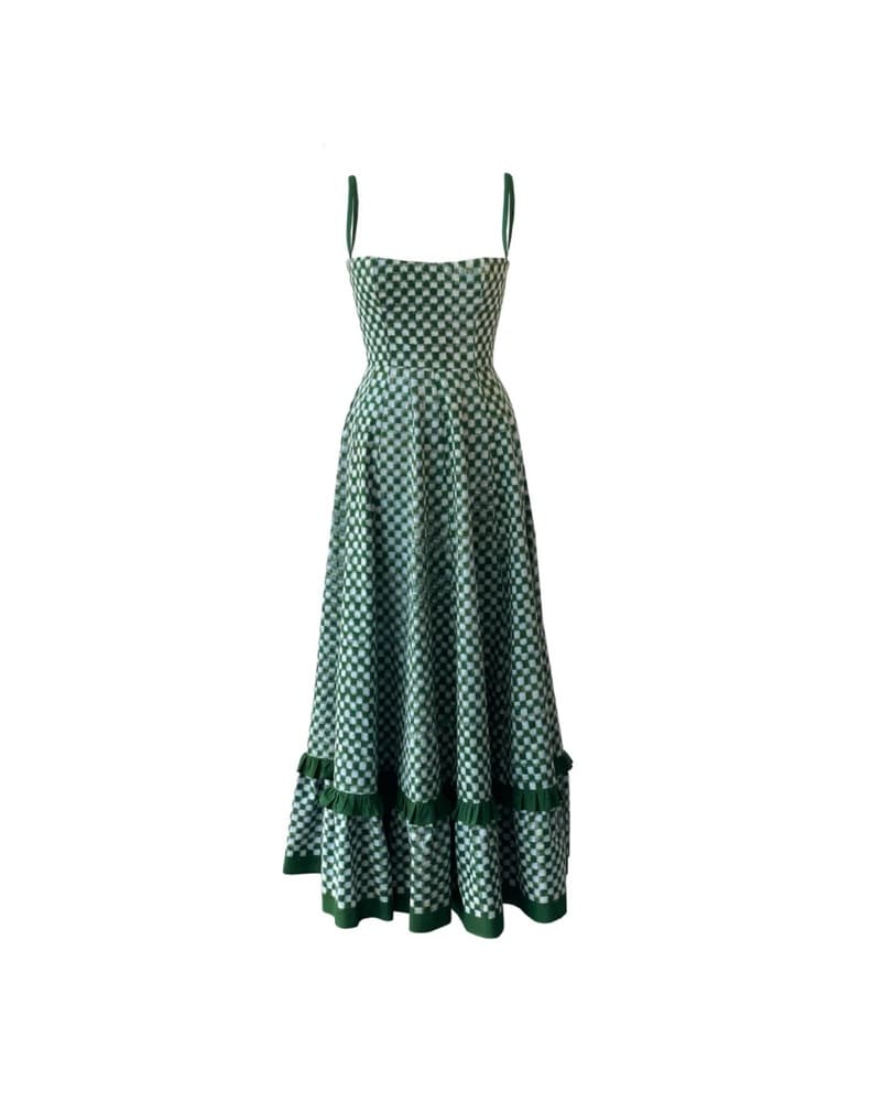 De Castro Checkmate Dress | Western Dress, Western Chic, Green Wedding Guest Dress - Image 6