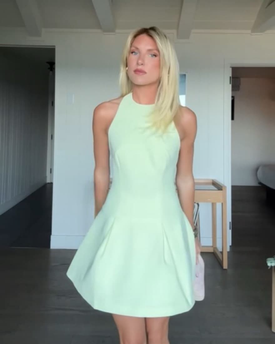 Odd Muse Dropped Hem Dress Lime Cream - Image 4