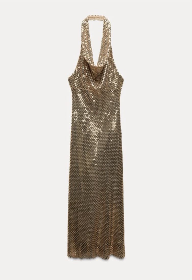 Zara Gold Mesh Slip Dress - Image 3