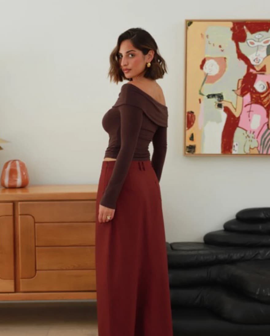 Brown Off Shoulder Long Sleeve Tunchy    - Image 4