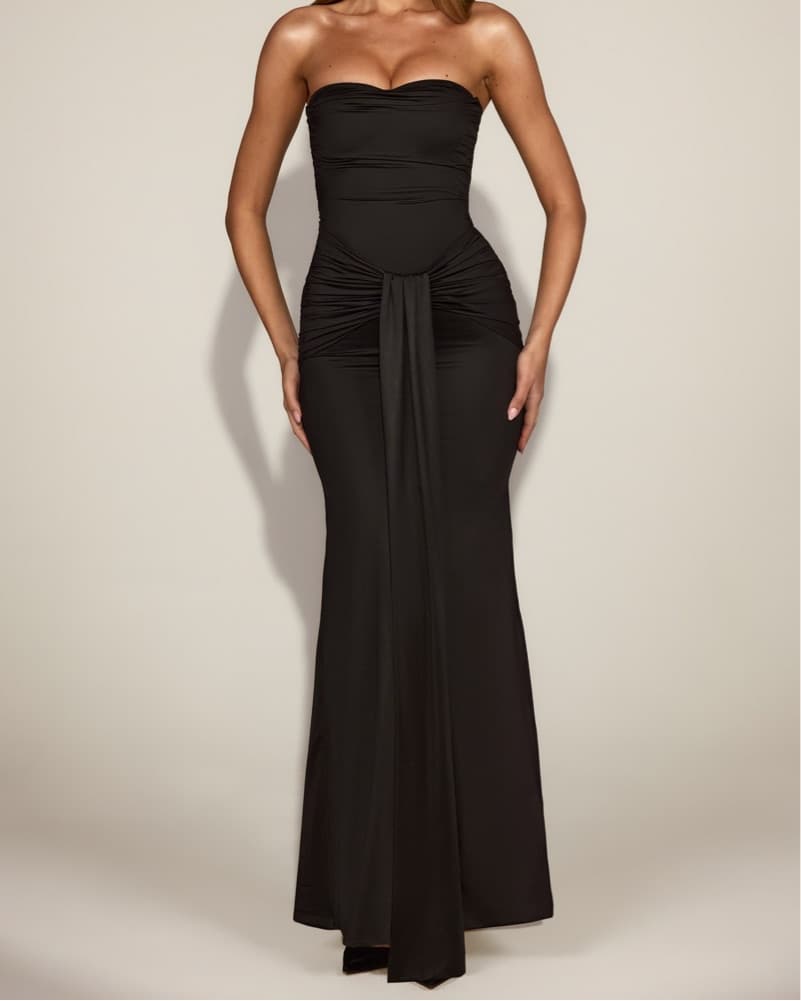 Oh Polly Satin Bandeau Draped Gown - Image 3