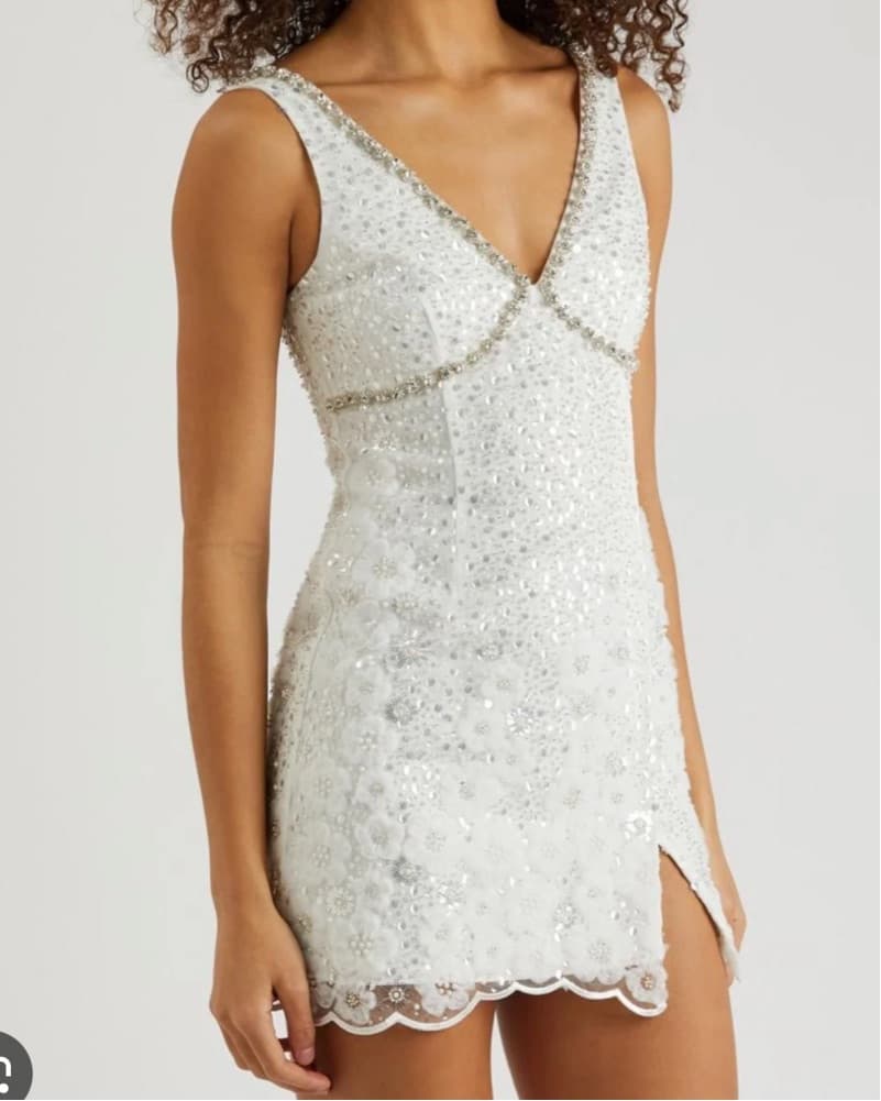$700 Sparkling White Sequin Mini Dress  - Image 4