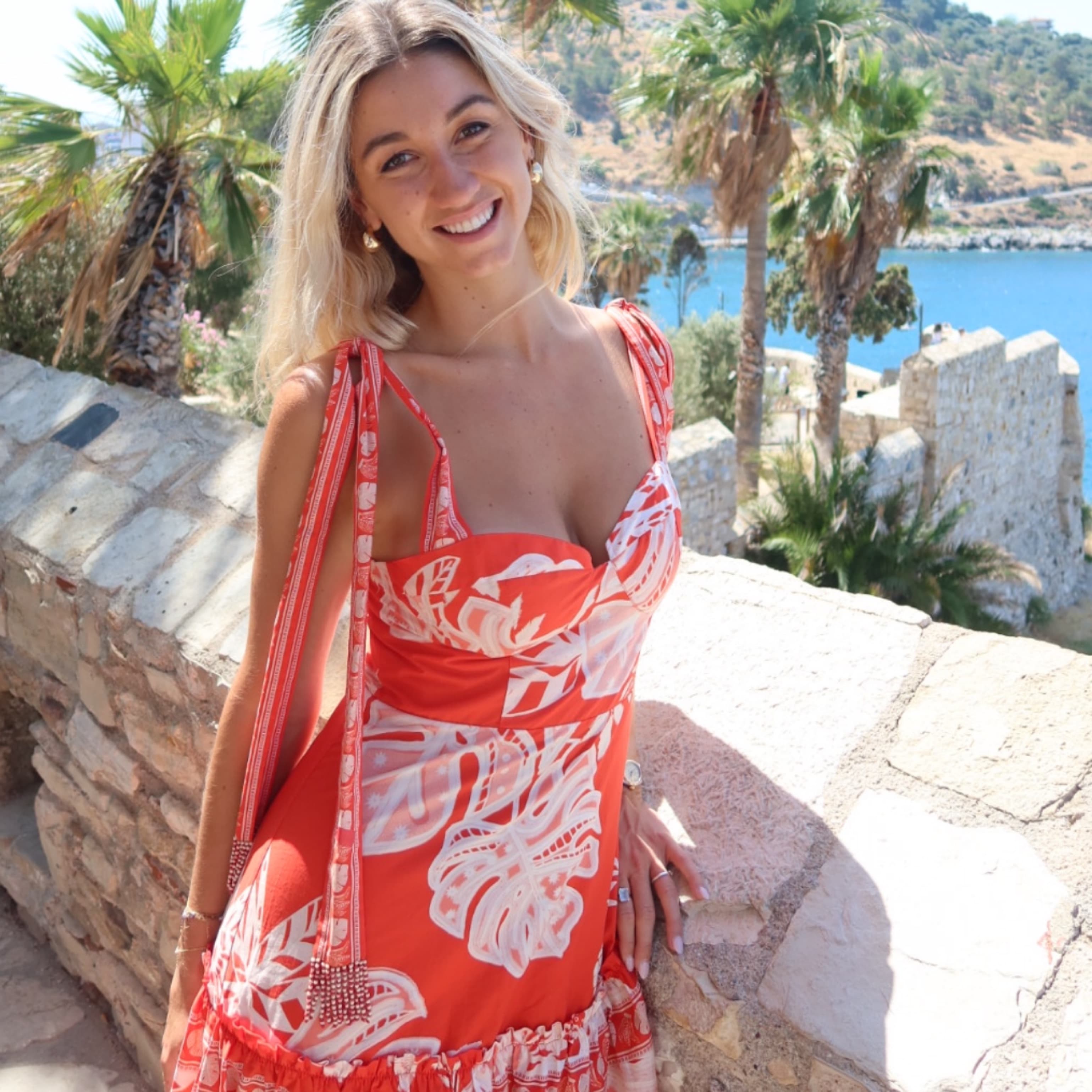 FarmRio orange Floral Beaded Dress Maxi - Image 1