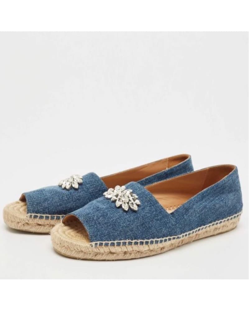 Miu Miu Denim Crystal Embellished Flats - Image 1