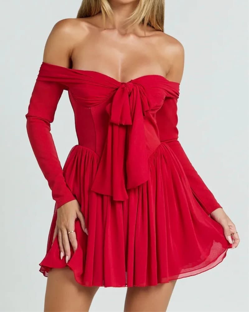 Showpo Red Off The Shoulder Mini Dress - Image 1