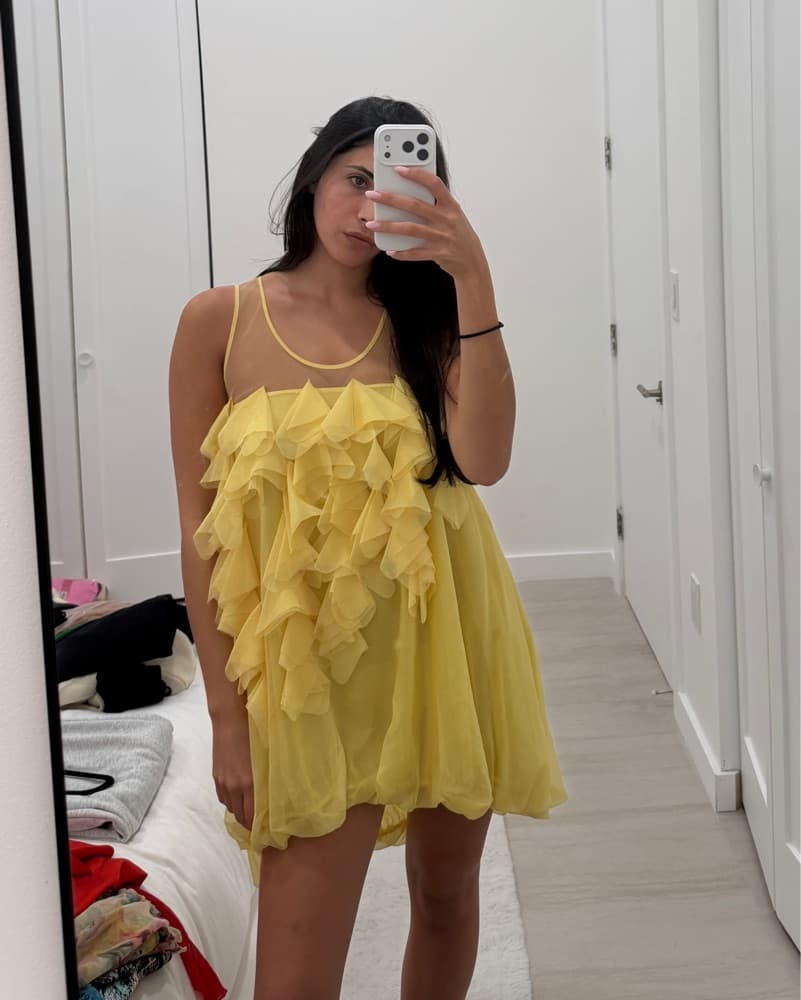 Ruffled Yellow Cocktail Dress - Image 1
