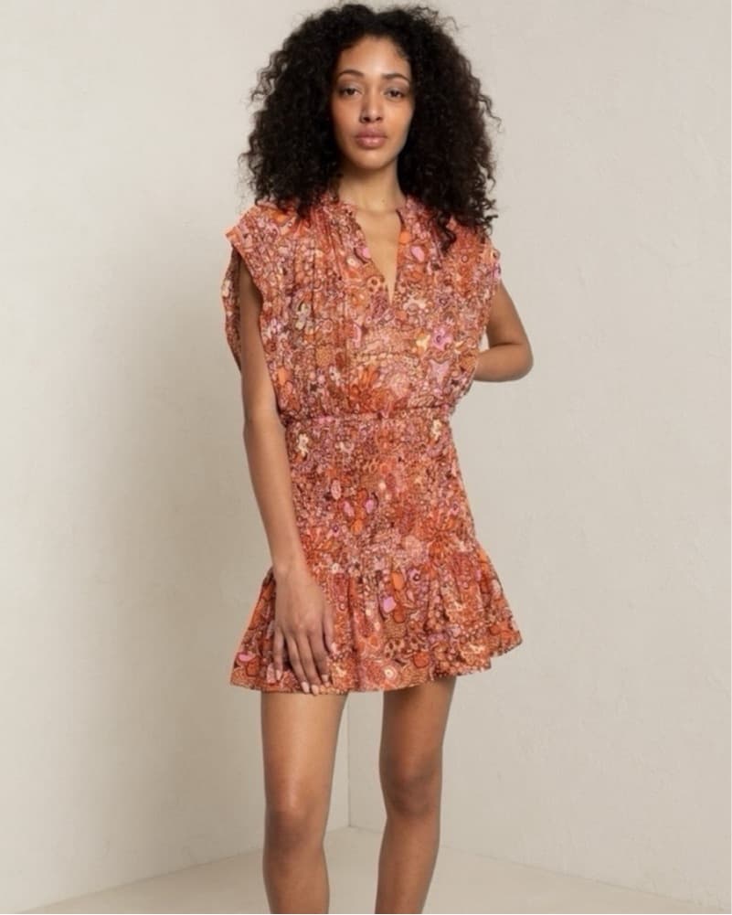 A.L.C. Silk Carly Smocked Print Dress 4 - Image 2