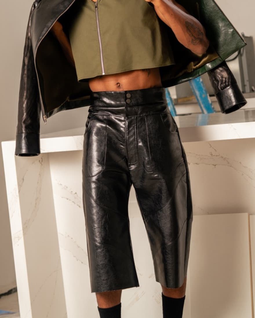 Faux Leather Black Shorts  - Image 5