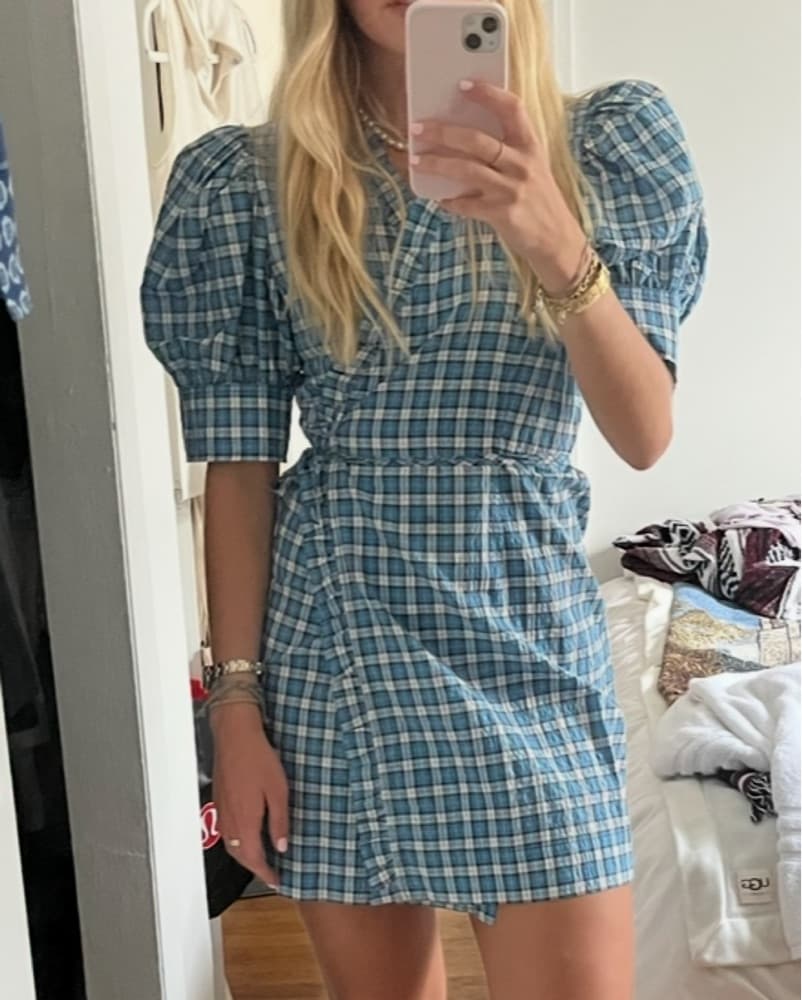 Ganni Seersucker Check Mini Dress - Image 1