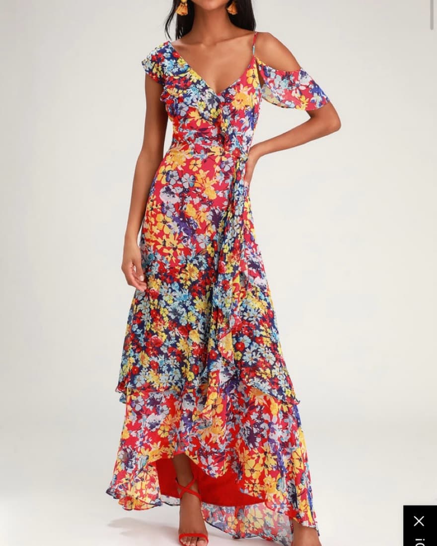 Radiant Ruby Red Floral Print Chiffon  - Image 1
