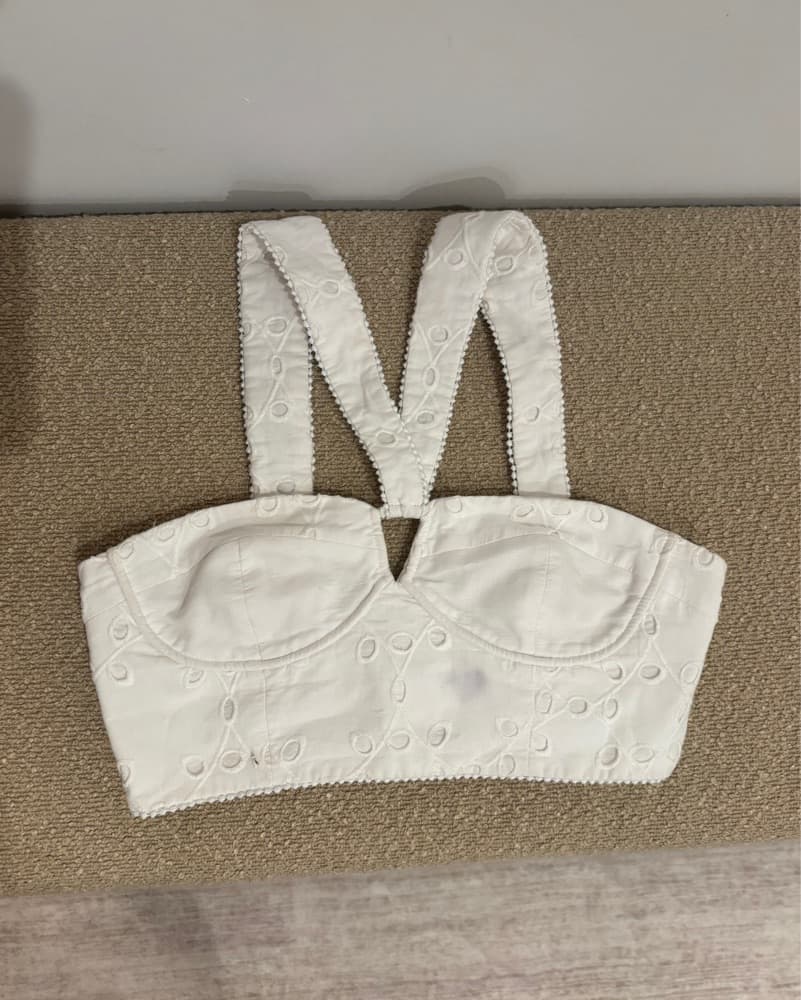 Zara White Eyelet Mini Top - Image 1
