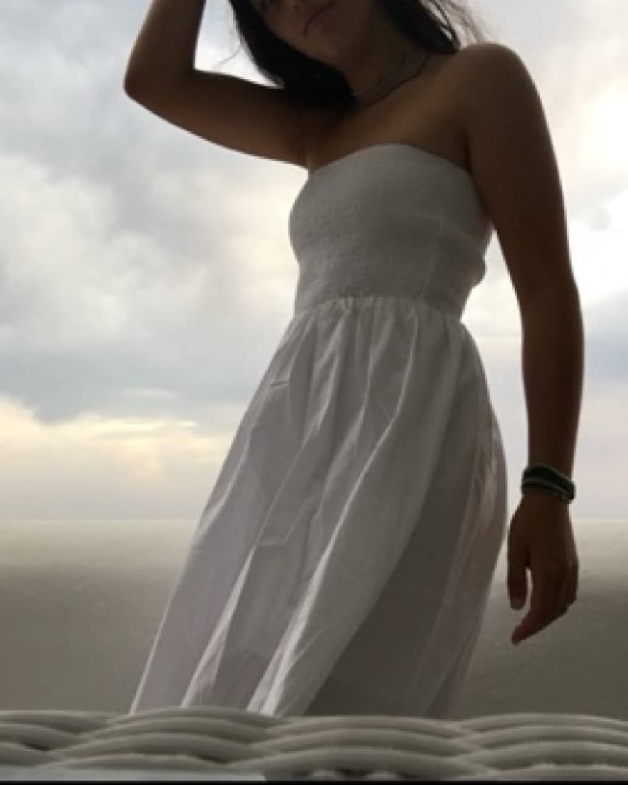 White Strapless Long Cotton Dress - Image 4