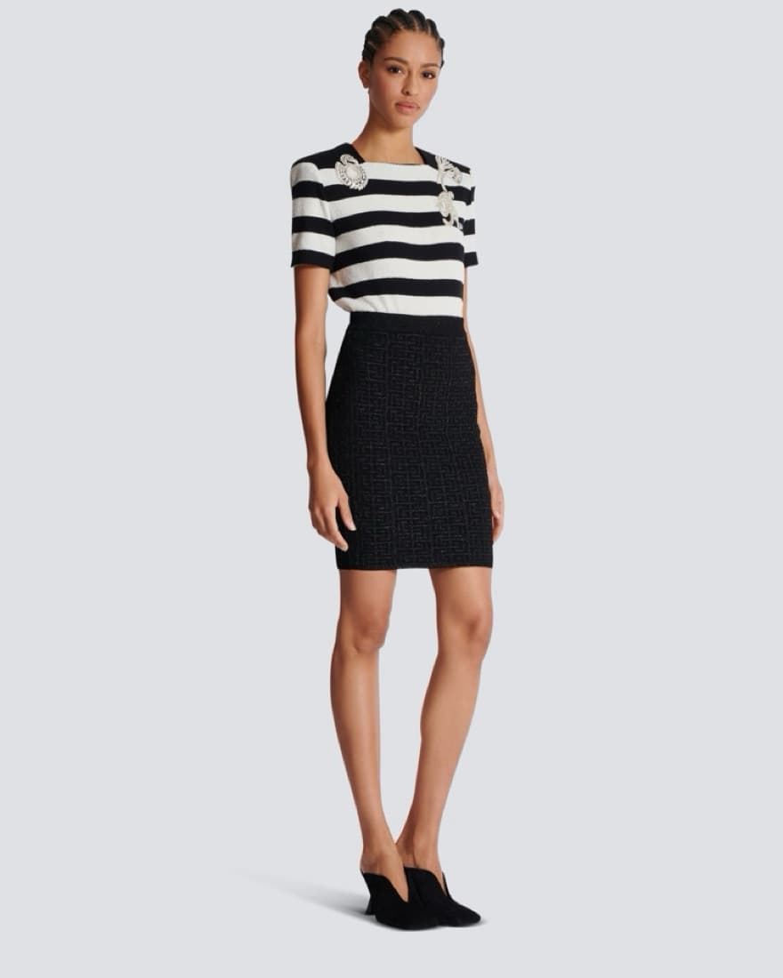Balmain Monogram Glitter Knit Midi Skirt - Image 2
