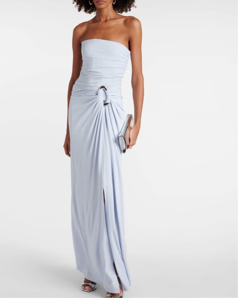 Emma Draped Jersey Bustier Gown In Blue - Image 1