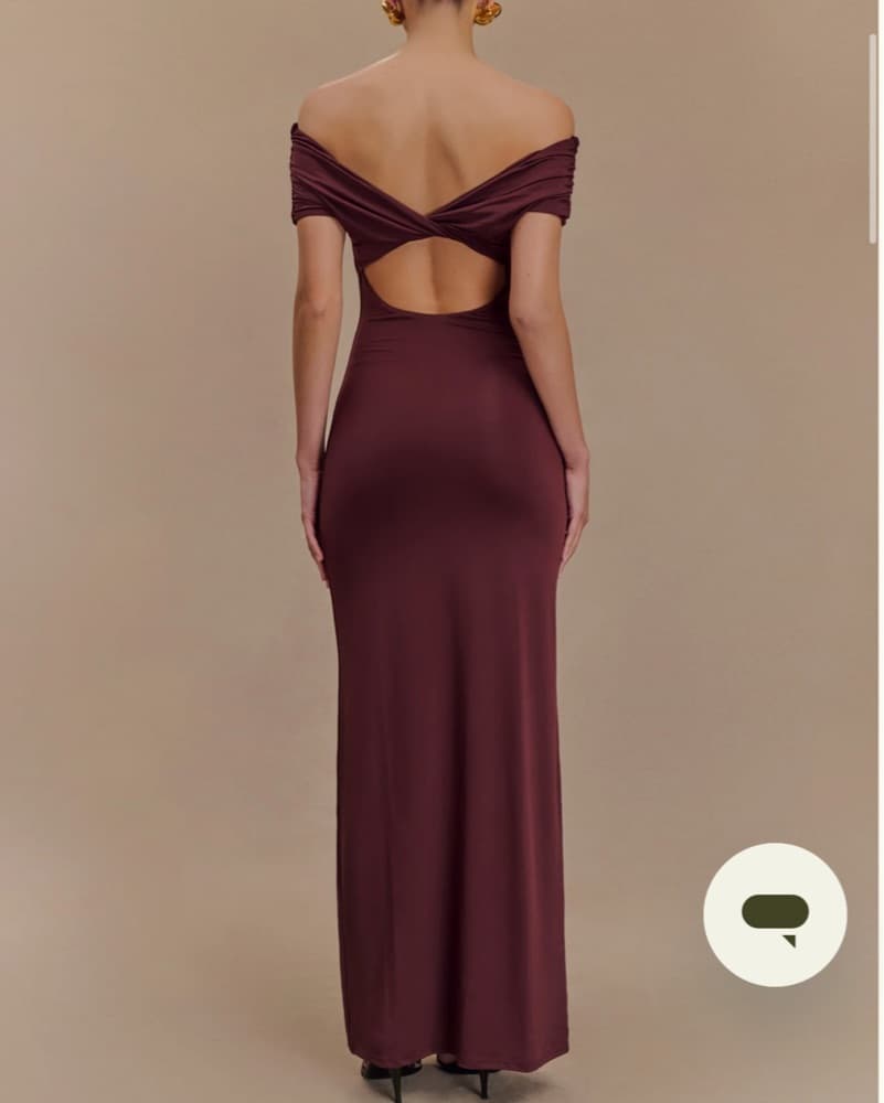 Sultry Burgundy Off-The-Shoulder Gown - Image 2