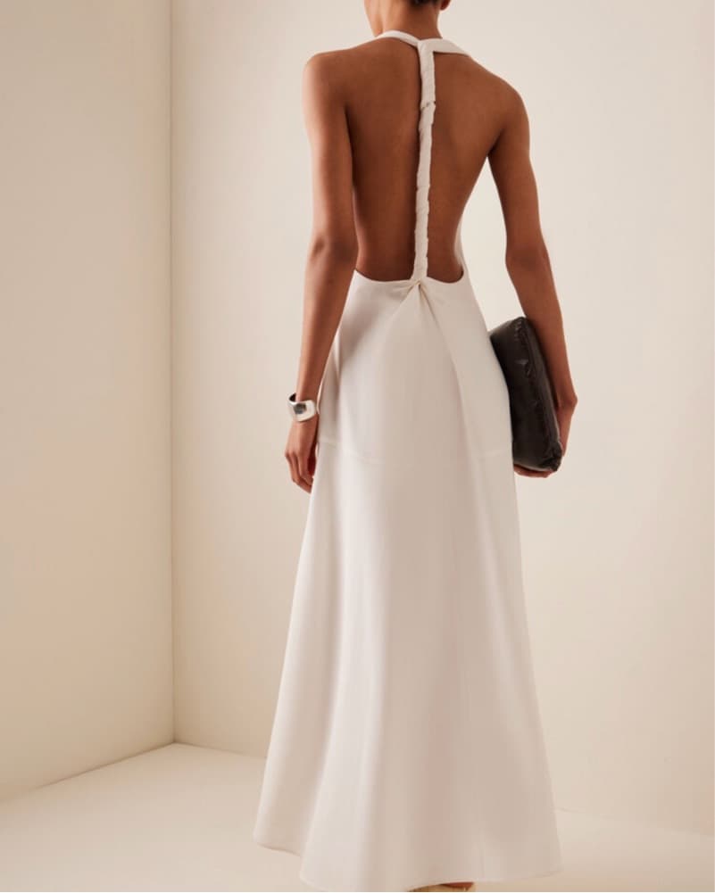 Low V And Twisted Back White Dress - Image 1