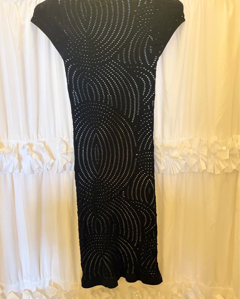 Black Open Knit Bodycon Dress - Image 3