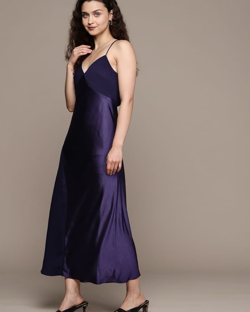 Mango Satin A-line Midi Dress - Image 3