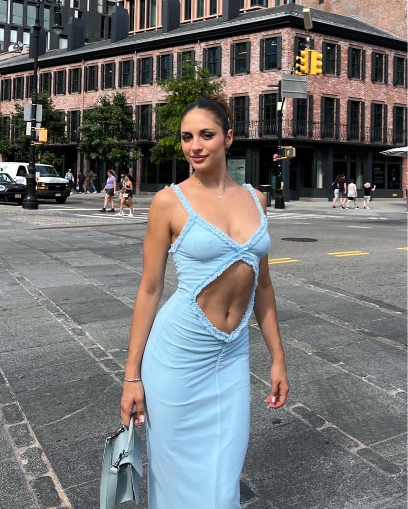 Sky Blue Ruched Cutout Maxi Dress - Image 1