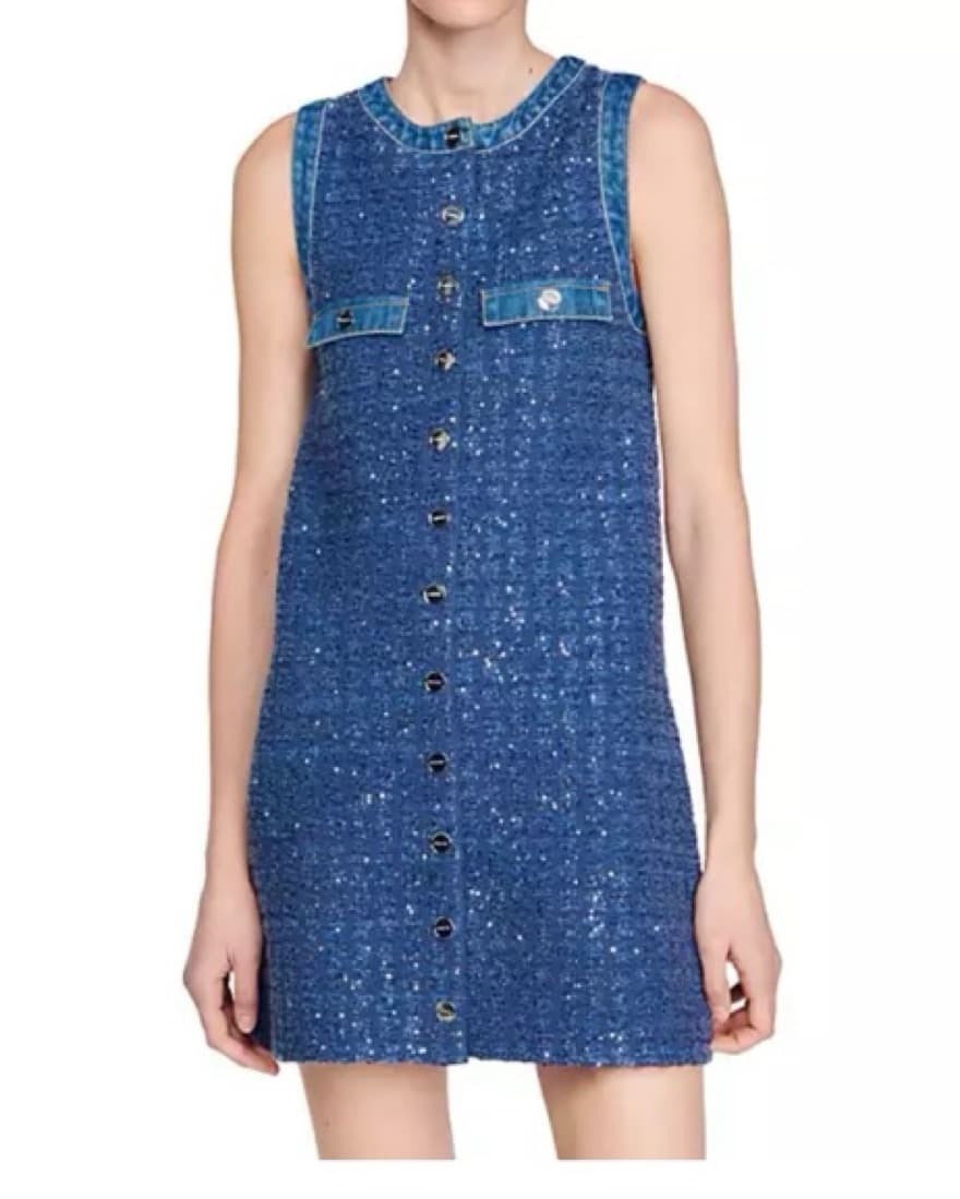 Sandro Sparkle Denim Trim Dress Small - Image 1