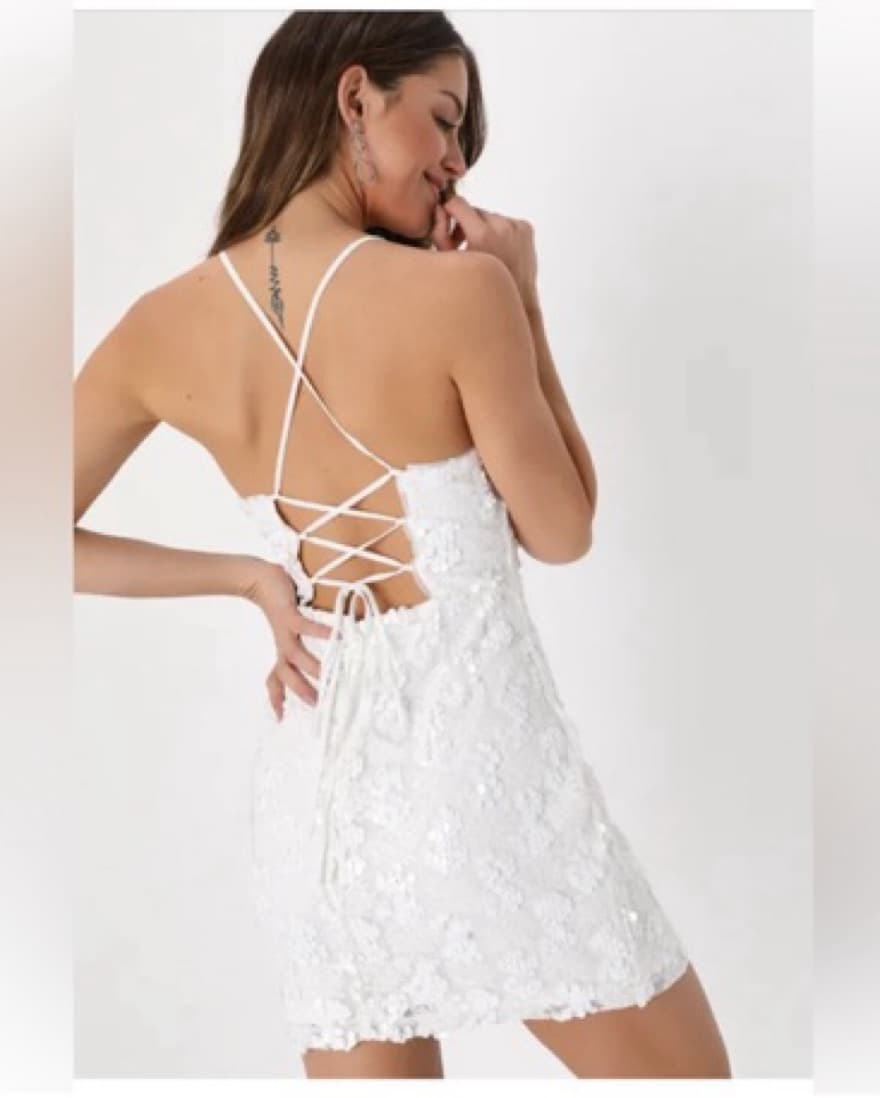 Lulus White Sequin Mini Dress - Image 2